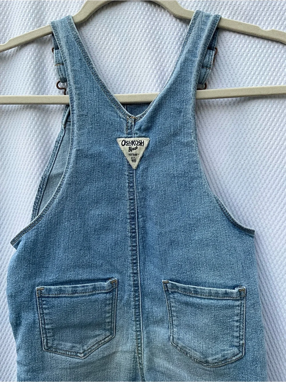 OshKosh B'gosh 5T Girls Denim Overalls Embroidered Strawberry Floral Stretch